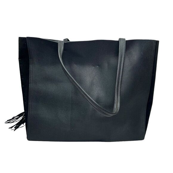 Victoria's Secret Women's Black Faux Leather Fringe Tote‎ Shoulder Bag - Picture 4 of 13